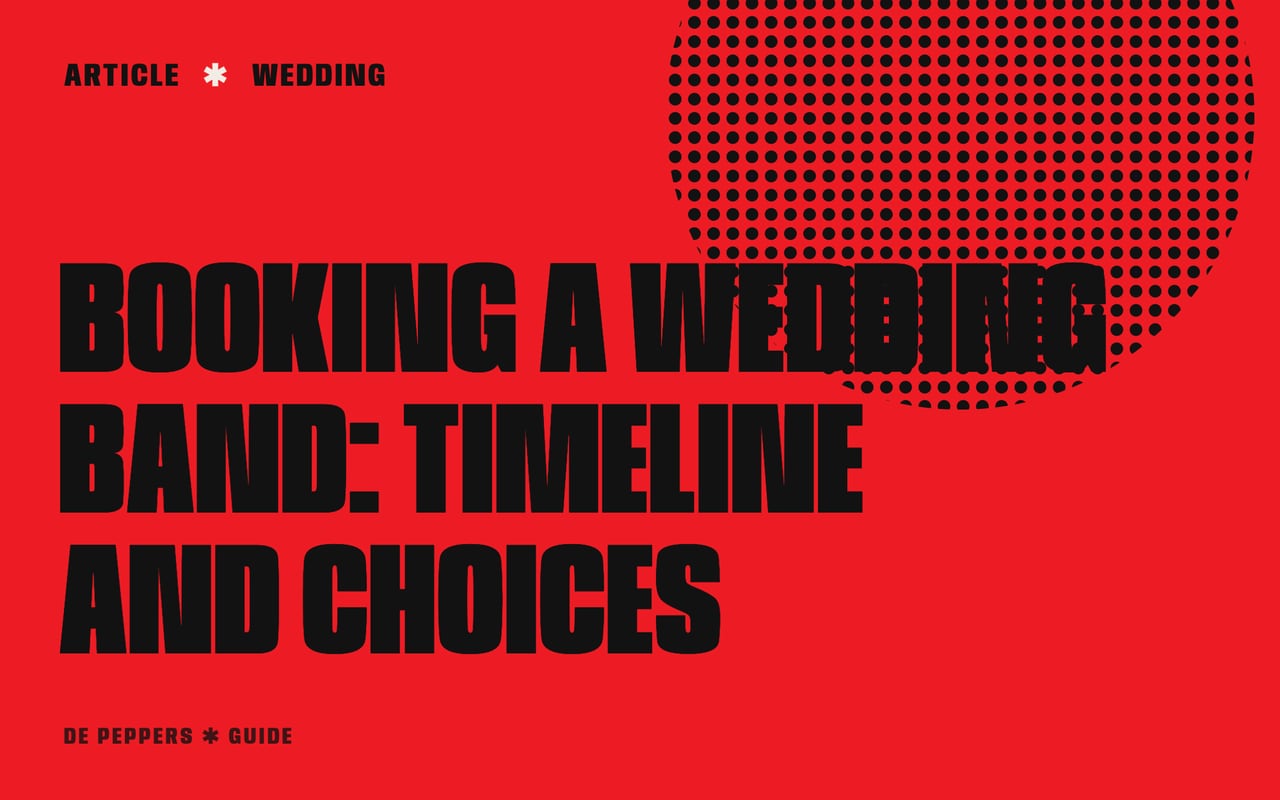 Poster-style header with the words Booking a wedding band