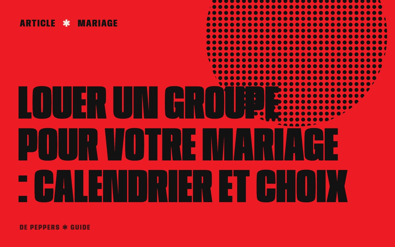 En-tête façon affiche avec le texte Louer un groupe pour votre mariage