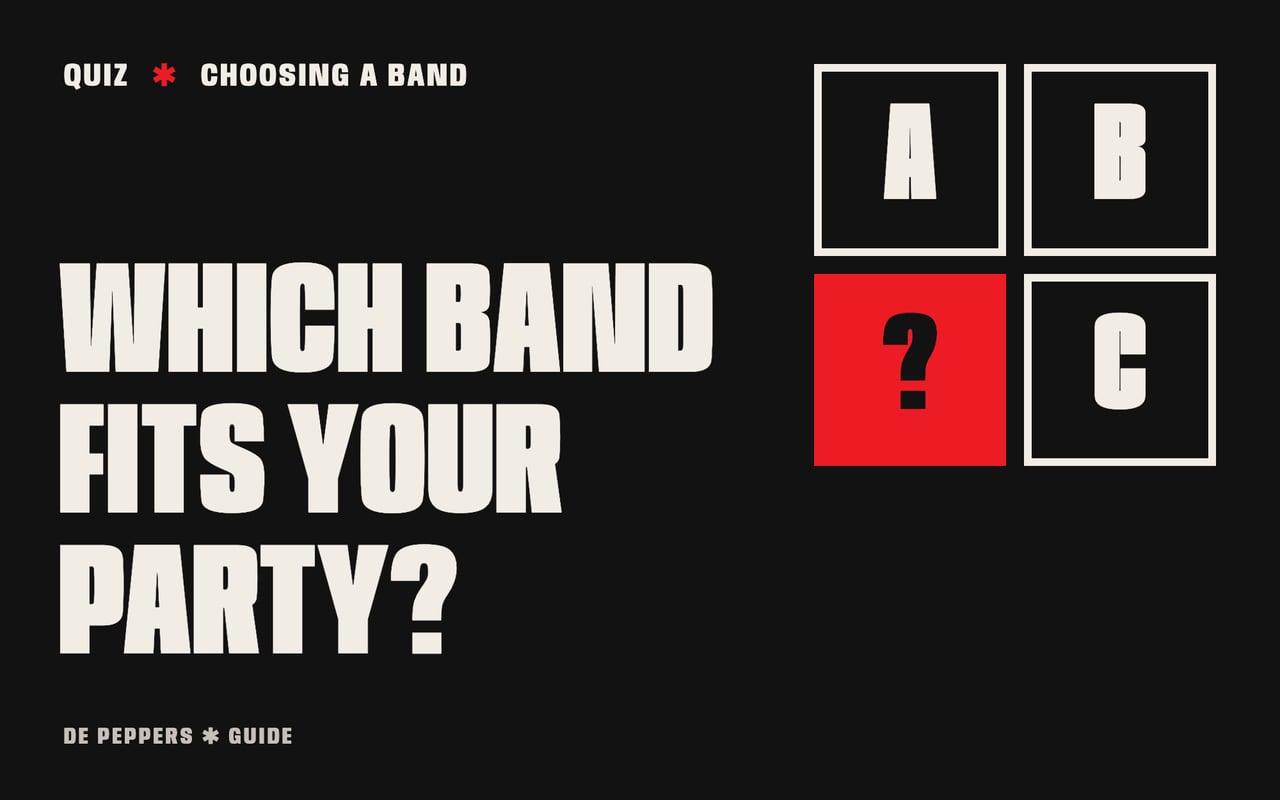 Poster-style header with question marks and the words Which band fits your party