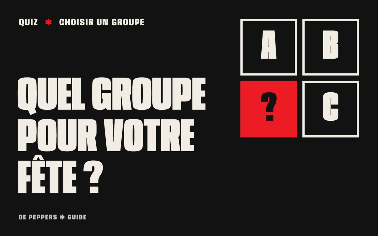 En-tête façon affiche avec des points d'interrogation et le texte Quel groupe pour votre fête