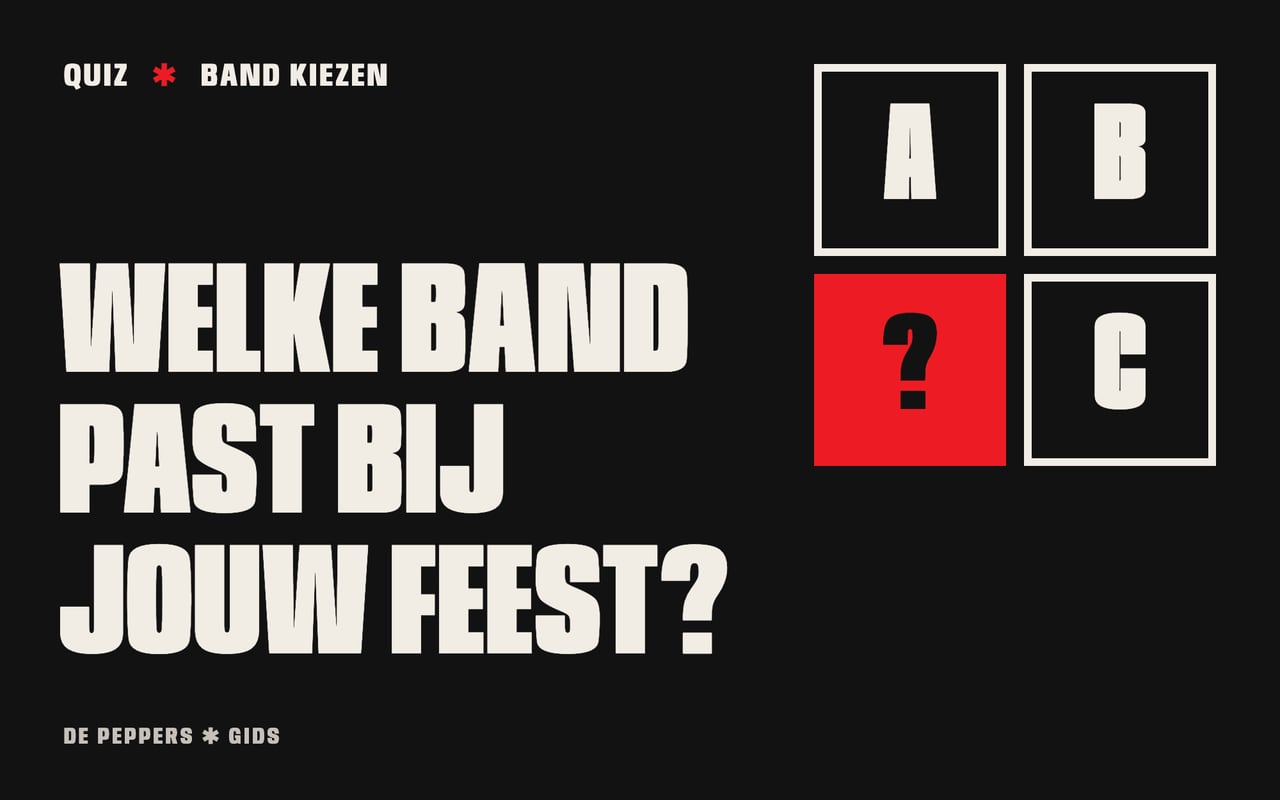 Affiche-kop met vraagtekens en de tekst Welke band past bij jouw feest