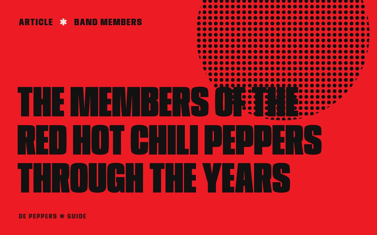Typographic header: the members of the Red Hot Chili Peppers through the years