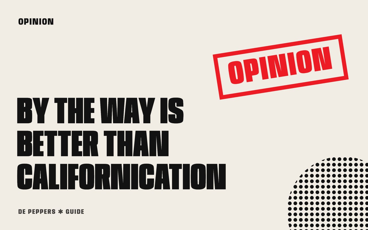 Typographic header with an opinion stamp: By the Way is better than Californication