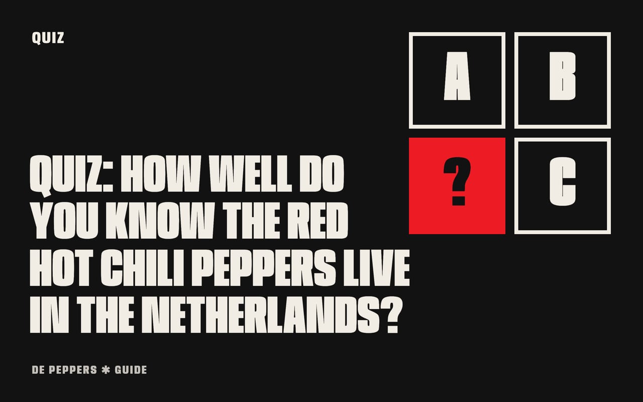 Typographic header with question marks: quiz on the Red Hot Chili Peppers live in the Netherlands