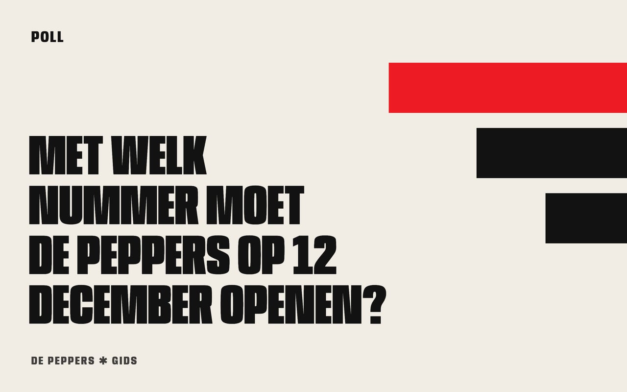 Typografisch kopbeeld: poll, met welk nummer moet De Peppers op 12 december openen?