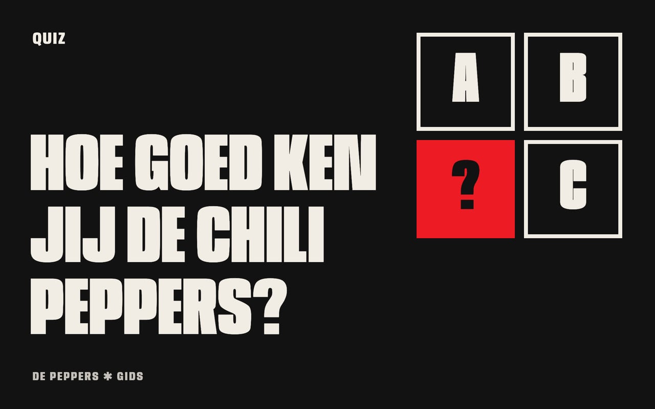 Typografisch kopbeeld met vraagtekens: quiz over de Red Hot Chili Peppers