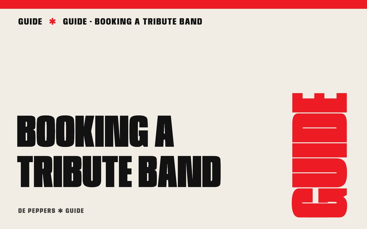 Poster with the words Book a tribute band in red and black