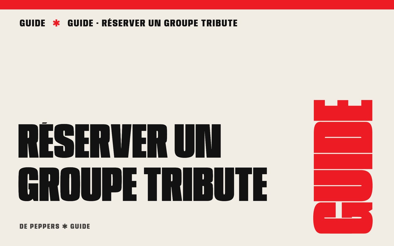 Affiche avec les mots Réserver un groupe tribute en rouge et noir